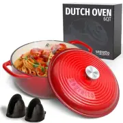 Segretto Cookware Enameled Cast Iron Dutch Oven with Handle, 6 Quarts, Rosso ...