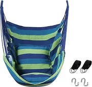 Goutime Hammock Chair,Indoor Hanging Rope Swing,Tree Swinging Chairs for Outside,Outdoor,Home, Bedroom,Patio,Yard,Garden,Balcony,Max 330 Lbs,Blue and Green