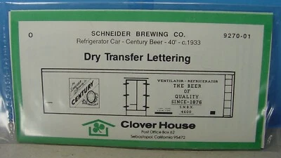 O SCALE CLOVER HOUSE SCHNEIDER BREWING CO REFRIGERATOR CAR DRY TRANSFER DECALS