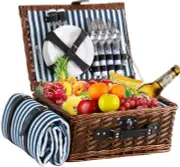 Picnic Basket for 4 with Waterproof Picnic Blanket and Insulated Cooler, Wicker