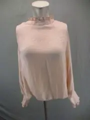 NWT ASOS Size 12 Womens Peach Ruffle Crew Neck Back Keyhole Long Sleeve Top 746