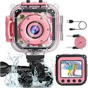 PROGRACE Kids Camera Waterproof- Children Digital Video Cameras Underwater Camera Toy for Kids 1080P DV Toddler Cameras for Girls Birthday Pool Toys Age 3-14