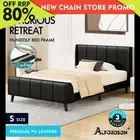 ALFORDSON Bed Frame Single Size Tufted Headboard Base Black Leather HUNDOLF