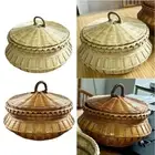 Bamboo Woven Basket Fruit Handmade Household Desktop Storage Basket with Lid