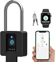 Padlock Fingerprint, Eseesmart Lock with Long Shackle, Large Padlock with Key, Fingerprint & App, Waterproof Warehouses, Cargo Car, Garage, School, Door