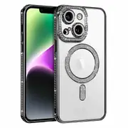 For Apple iPhone 14 Case, MagSafe Magnetic Diamond Rhinestone Glitter Cute Crystal Bling Full Camera Lens Protector Shockproof Cover – Black