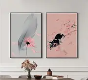 Flying Petal Wall Art Set Of 2 Art Prints Home Decor Baby Pink Blue Illustration Delicate Feather Painting Japandi Style Art 191