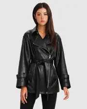 [Belle & Bloom] BFF Belted Leather Jacket - Black