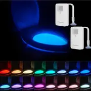 2 Pack Toilet Night Lights, 16-Color Changing LED Bowl Nightlight with Motion Sensor Activated Detection, Cool Fun Bathroom Accessory - Unique & Funny Gadgets for Christmas Stocking Stuffers