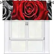 LHBWCVN Black White and Red Roses Valances for Windows, Rod Pocket Window Treatment Drapes Farmhouse Kitchen Curtains Short Blackout Window Curtains for Living Room Bedroom Decor 54x18 Inch