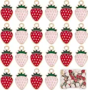 SUNNYCLUE 1 Box 60Pcs Strawberry Charms Bulk Pink Enamel Strawberries Charm Smal