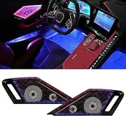 BILLFARO 2Pcs Door Speaker Relays Cover with LED Ambient Light,Voice APP Button Switch Atmosphere RGB Foot Neon Accent Lights,Door Storage Bags Box Lamp for Corvette C8 Stingray Z51 2020+