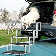 Lemberi Reinforced Dog Stairs for Car, SUV and Trucks Aluminum Dog Ramps for Small to Large Size Dogs with Non-Slip Surface, Lightweight Foldable Pet Car Steps Up to 250 lbs for Bed Oudoor