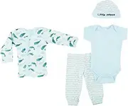 Soft Touch Whale Cotton 4 Piece Set Tiny Baby Starter Outfit, azul, Tiny Baby