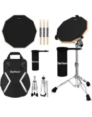Starfavor Drum Practice Pad with Snare Drum Stand Set, 12-Inch Double Sided