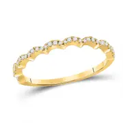 10k Yellow Gold Round Diamond Scalloped Stackable Band Ring 1/8 Ctw