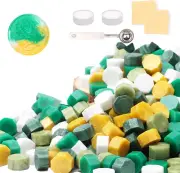 300Pcs Wax Seal Beads Bulk, Green & Yellow Mix Colors Octagon Wax Sealing Beads