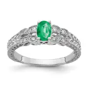 Solid 14k White Gold 6x4mm Oval Simulated Emerald A CZ Ring