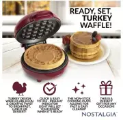 Nostalgia MyMini Turkey Pattern Waffle Maker Compact Size 5” Non-Stick NEW