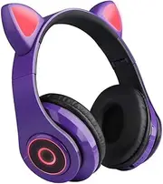 B39 Over Ear Music Headset Cat Ear Glowing Headphone Foldable Wirel BT5.0 Earphone Hands-Free with Mic AUX in TF Card MP3 Player for PC Laptop Computer Mobile Phone Purple