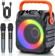 Karaoke Machine,Portable Karaoke Speaker with 2 Wireless Microphones for Adults & Kids,Bluetooth Speaker with PA System Supports TWS/USB/REC/FM/AUX in,TF Card for Home Party
