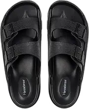[Harssidanzar] Men's Mules Sandals Double Buckle Adjustable Mules EVA Flat Sandals KM243