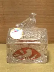 HOFBAUER BYRDES Lead Crystal Glass Small Trinket Ring Box w/ Bird Lid Vintage