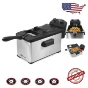 Elegant Electric Deep Fryer with Adjustable Timer & Removable Basket - 14 Cups
