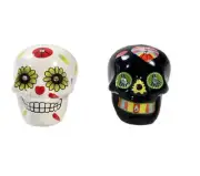 PT Day of the Dead Black & White Sugar Skull Salt and Pepper Shakers Set
