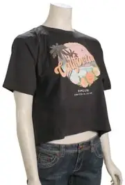 Rip Curl On The Coast Desto Crop T-Shirt - Cali Washed Black - New