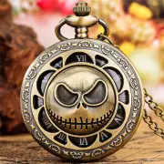 Steampunk Hollow Out Skull Pattern Men Women Quartz Pocket Watch FOB Chain Gift