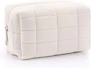 Checked Cosmetic Bag Travel Toiletry Bag Makeup Bag Women's Cute and Beautiful Storage Bag for Makeup Brushes Large Capacity for Women and Girls Cosmetic Bag, White, Cute