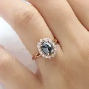 Gorgeous Vintage Style 1.20 Ct Rose Cut Oval Halo Split Shank Engagement Ring