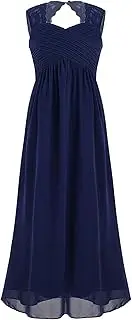 [Riismen] Kids Lace Chiffon Flower Girls Dress A-line Ruched Wedding Bridesmaid Maxi Dress Pageant Ball Gowns