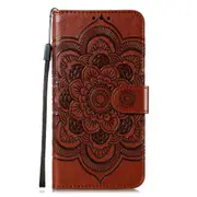 For Samsung Galaxy S20 Ultra Case, Mandala Emboss PU Leather Wallet Cover, Brown