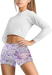 [POLERO] Cute Yoga Shorts for Girls Kids Biker Shorts High Waist Stretchy Gymnastics Pants for Running