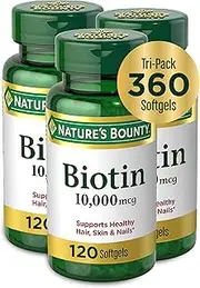 [Nature's Bounty] Biotin 10,000 Mcg, Supports Healthy Hair, Skin and Nails, Rapid Release Softgels, 3 Pack, (360 Total)