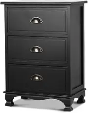 Artiss Bedside Table Vintage Black Bed Side Tables Storage Small Narrow Desk Chest of Drawers, with 3 Drawer, Bedroom Living Room Home Furniture Tallboy Lamp Nightstand Cabinet in 62cm Height