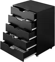 Luxsuite 5 Drawer File Cabinet Mobile Document Filing Organiser Home Office Storage Chest Cupboard Printer Stand Black 40x38x68cm