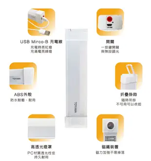 TOYAMA特亞馬TS2磁吸USB充電可調光雙模式長亮＋感應LED燈0.6W~6W (6折)