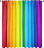Colored Rainbow Window Curtains, Abstract Rainbow Perspective Background Window Treatments Weather Happiness Nature Concept Window Drapes for Boy Girl Playroom Bedroom Living Room 42x54in(Decor)