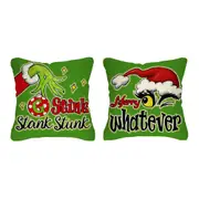 2pcs Christmas Pillow Covers Cute Print Throw Cushion Case for Couch Sofa Bed Bedroom Home Decor-Style 1 and Style 2