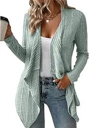 [Generic] Women's Lightweight Open Front Sweater Long Sleeve Loose Cardigan Outerwear Coats (Available In Plus Size)