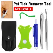 5PCS Pet Flea Tick Removal Tool Set Dog Cat Lice Tweezers Fork Silver Hook Kit