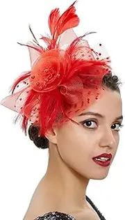 [TRADERPLUS] Fascinators Hat for Women Tea Party Headband Derby Feather Hair Clip Flower Mesh Feathers Headwear for Cocktail