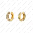 Studded Natural Diamond Cartilage Wide Huggies Earrings In 14k Yellow Gold Hoop