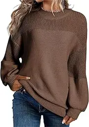 [NAVYN] Women's Fall Winter Crew Neck Long Sleeve Christmas Knitted Sweaters Loose Thermal Knit Pullovers Tops Womens Clothes(Coffee,S/Small)