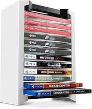 TNP Video Game Storage Tower (12 CD Disc Blu-ray Case) Universal DVD Holder Shelf Rack Stand Vertical Organizer for Nintendo Switch PS5 Playstation 4 Xbox Movies