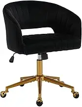 AADEN Acerra Home Office Swivel Desk Chair, Modern Velvet Desk Chair, Height Adjustable Armchair with Gold Base, Ergonomic Office Chair for Living Room Vanity Study Computer Room (Black)