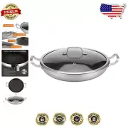 12-Inch Nonstick Induction Frying Pan with Lid - Perfect for Paella & More